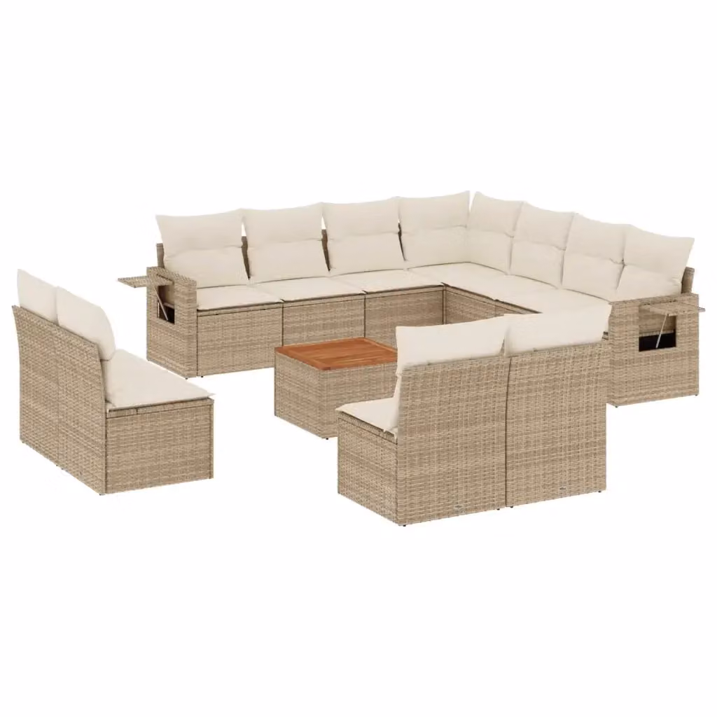 Set di Divani da Giardino vidaXL a Forma di U in Polyrattan con Cuscini Beige e Tavolino da Esterno – 2