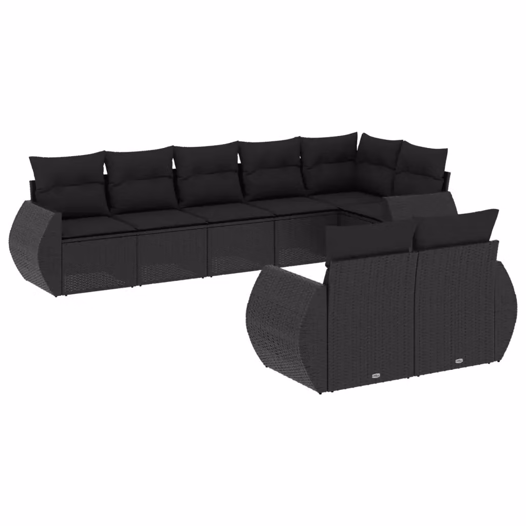 vidaXL Set Divani da Giardino a L con Cuscini 8 pz Nero in Polyrattan e Struttura in Metallo – 2