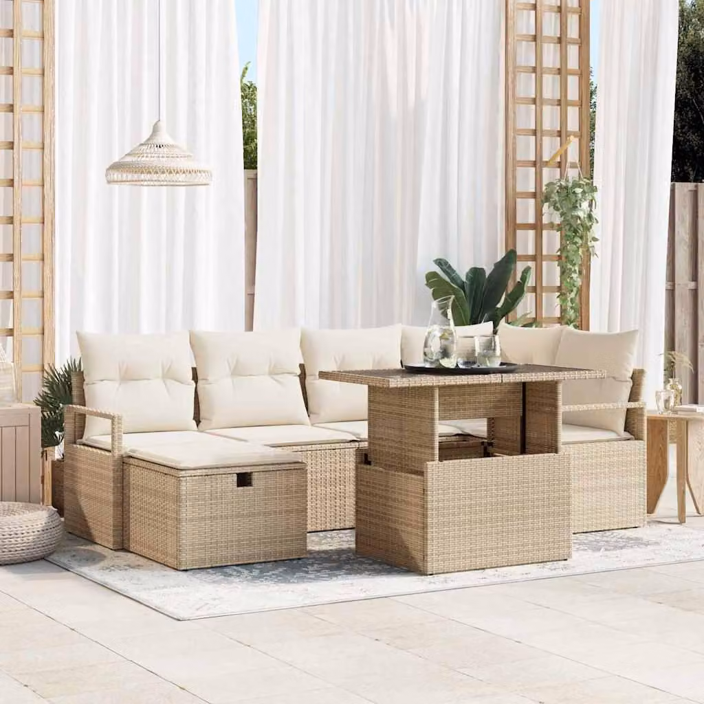 Maison Exclusive - Set da giardino composto da 7 pezzi, divano e poltrone, in rattan sintetico beige