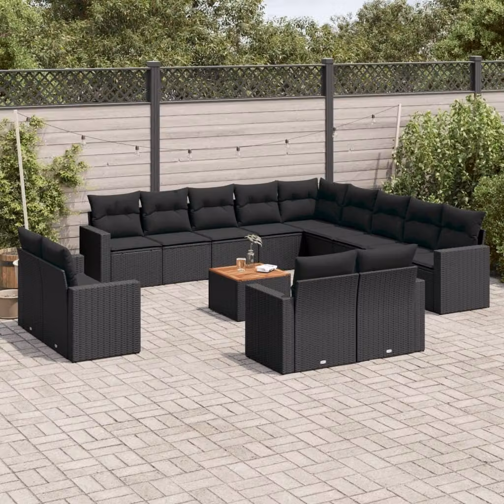Maison Exclusive - Set da giardino 14 pezzi con cuscini in polyrattan nero