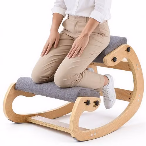 Sedia Ergonomica a Ginocchio Vevor Grigia con Struttura in Legno e Rivestimento in Tessuto, Altezza Regolabile, Carico Massimo 120 kg
