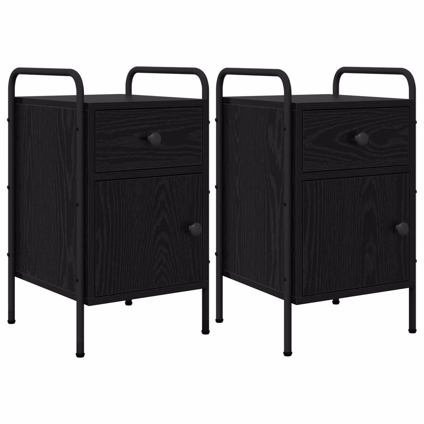 Set di 2 Armadi da Notte vidaXL in Stile Industrial, Colore Rovere e Nero, L/P/H: 35 x 36,5 x 61 cm