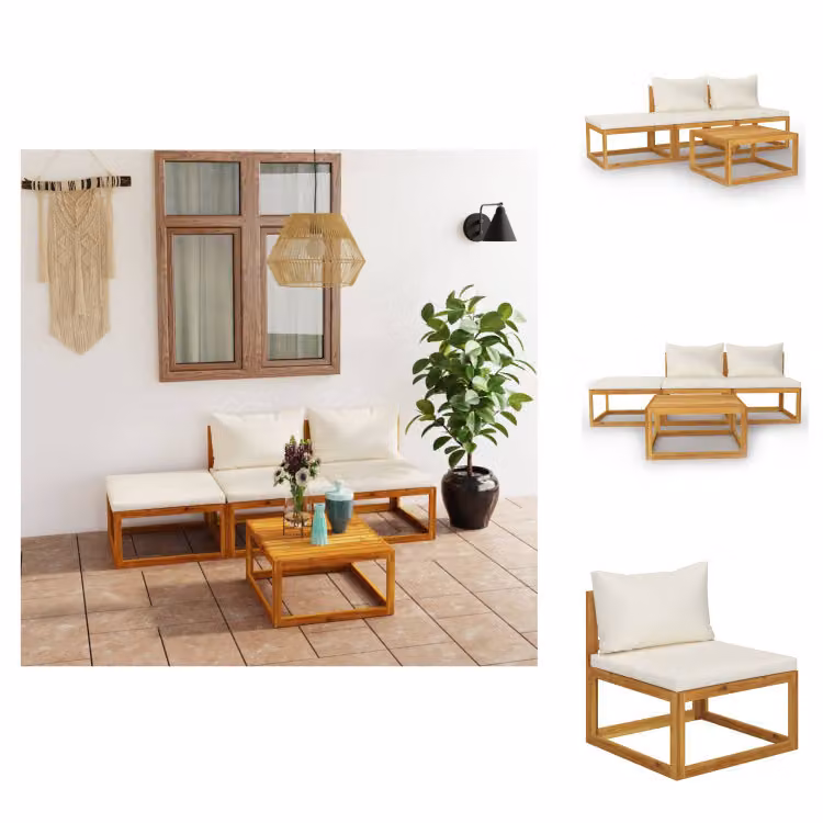 vidaXL set salotto da giardino 4 pezzi con cuscini crema in legno massiccio di acacia - Set di mobili da giardino