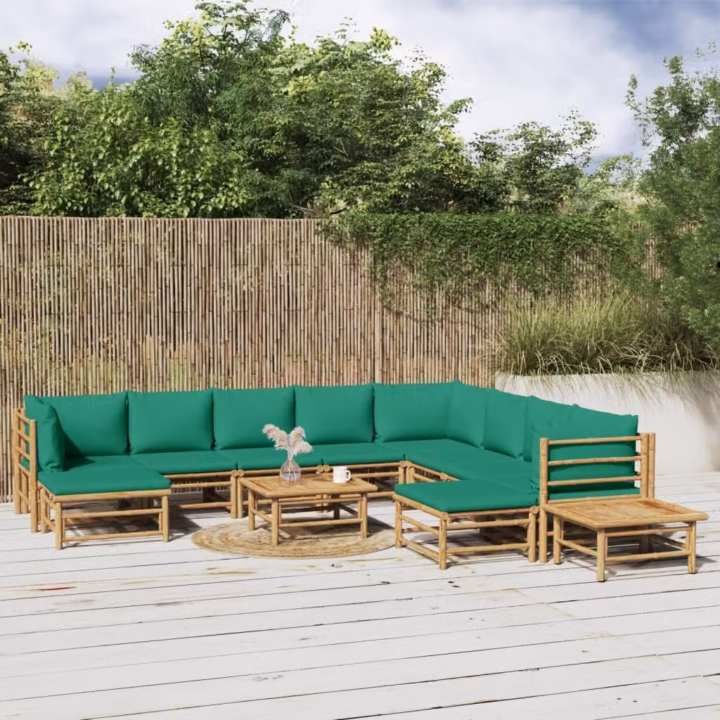 Maison Exclusive - Set da giardino da 12 pezzi con cuscini verdi in bambù