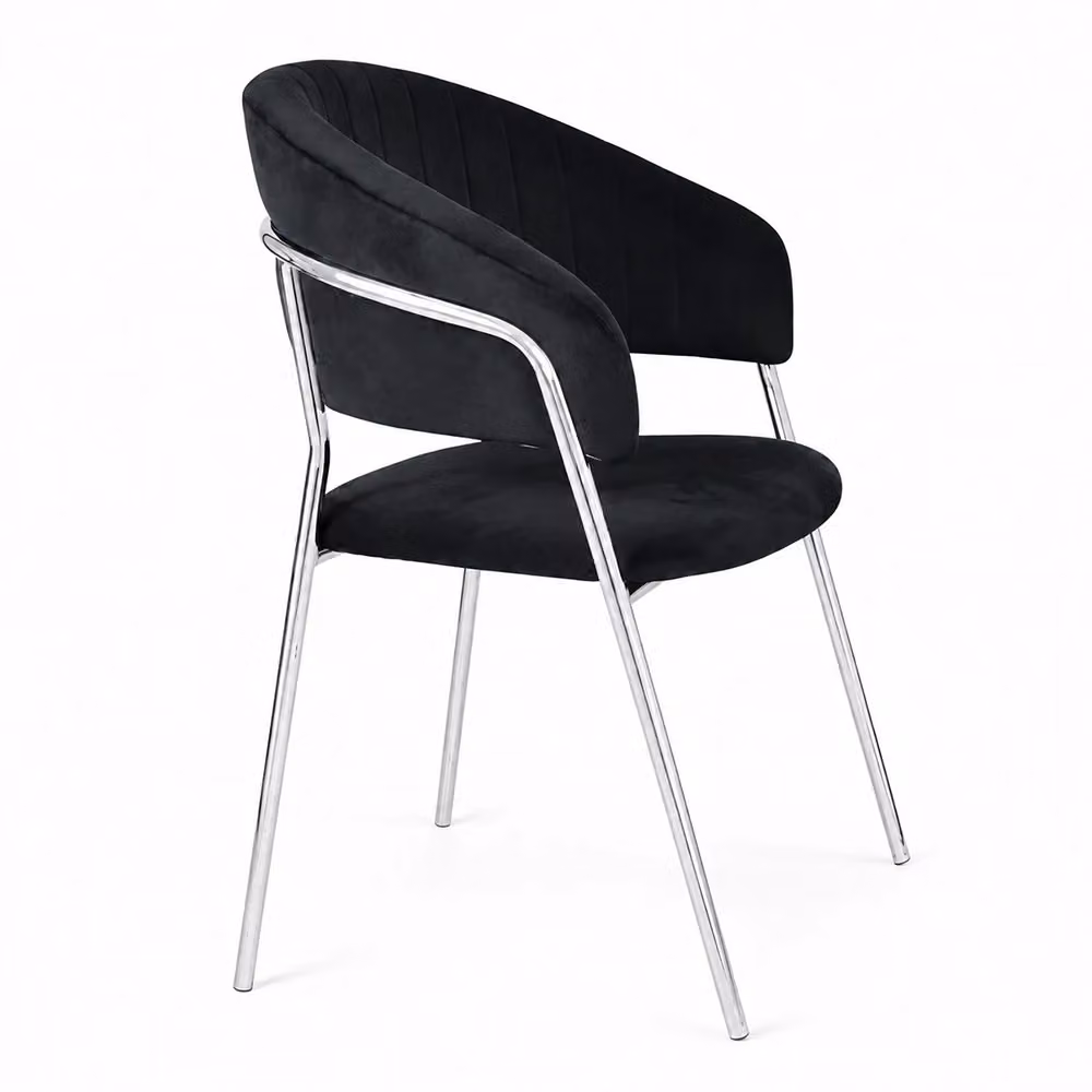 Set da 2 sedie da pranzo Aurelia in velluto nero con gambe in metallo cromato lucido – 2