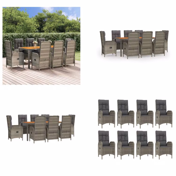vidaXL Set da pranzo da giardino 9 pezzi con cuscini in poly rattan grigio - Set da pranzo da giardino - Set da pranzo da giardino - Set da pranzo da terrazza