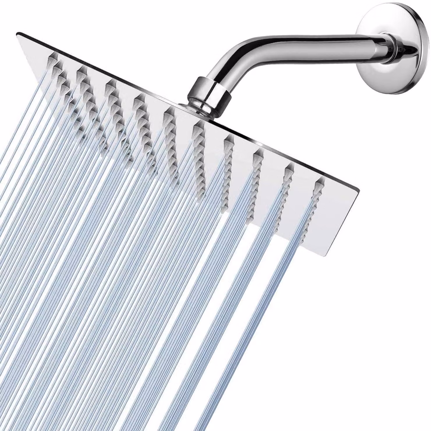Testina doccia da 20 cm con braccio doccia da 25 cm, in acciaio inossidabile, quadrata, cromata, con ugelli autopulenti, per montaggio a parete o a soffitto