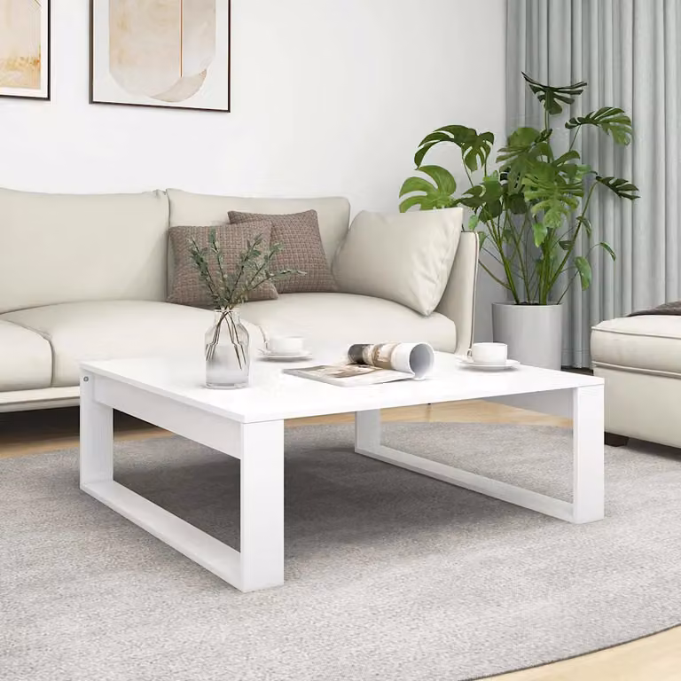 vidaXL Tavolino da Salotto Quadrato Bianco in Legno e MDF L: 100 cm, P: 100 cm, H: 35 cm
