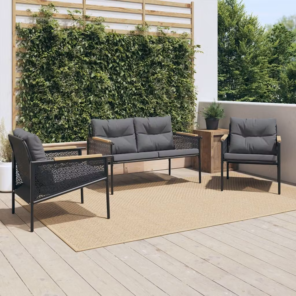 Maison Exclusive - Set di mobili da balcone a 3 pezzi con cuscini, acciaio nero