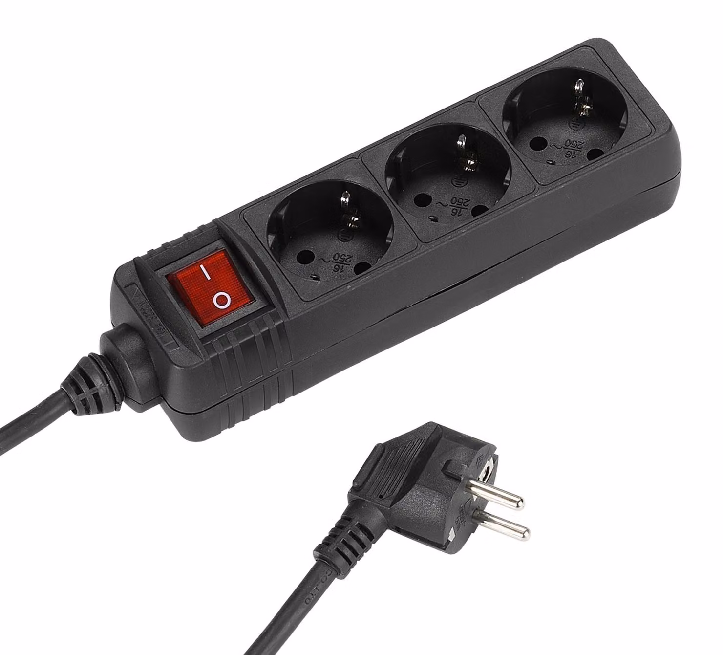 VIVanco™Multipresa Nera Con 3 Porte Schuko, Cavo 1,4M, Interruttore ON/OFF Rosso