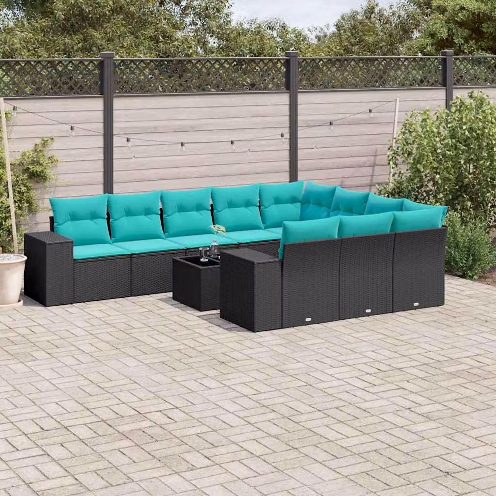 Maison Exclusive - Set divano da giardino 11 pezzi con cuscini, polyrattan nero
