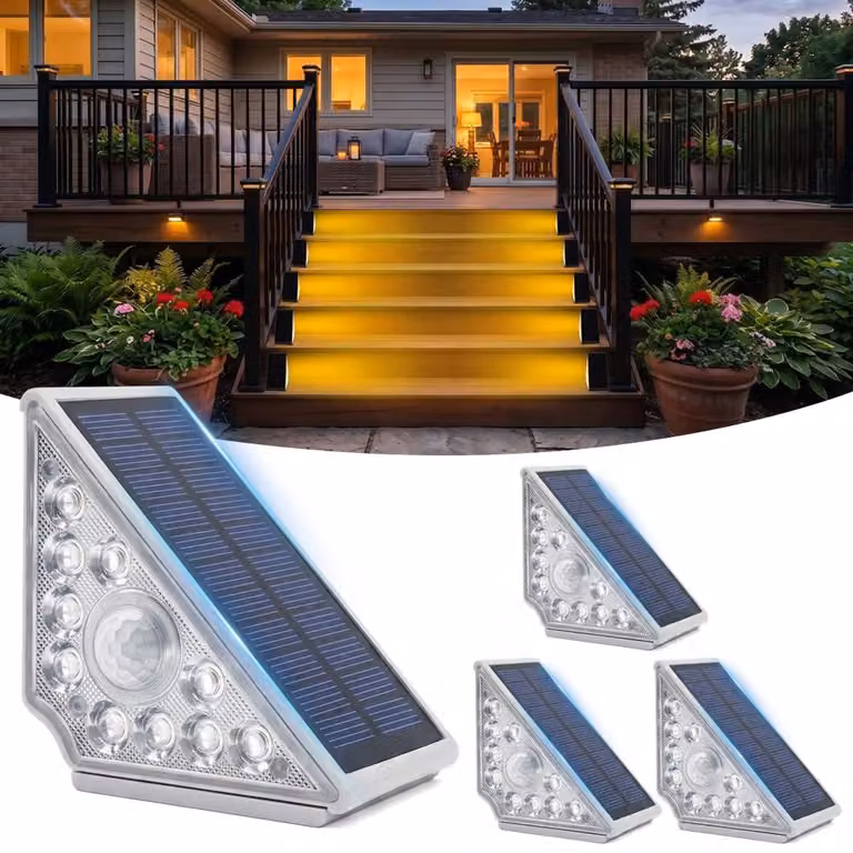 Set di 4 luci solari per gradini, luce bianco caldo, grado di protezione IP65, LED, per uso esterno