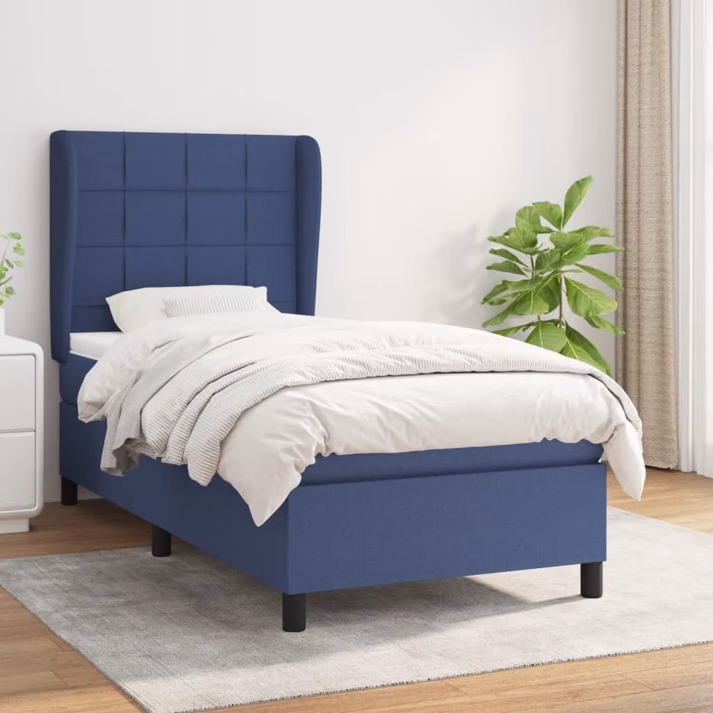 The Living Store Letto a molle con materasso blu 90x200 cm in tessuto