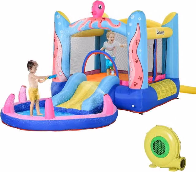 Castello Giostra Gonfiabile 380x200x180 cm con Scivolo Piscina e Pompa Multicolor