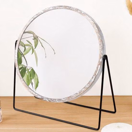 Specchio da trucco in legno di alta qualità, girevole a 360 gradi, 23 cm