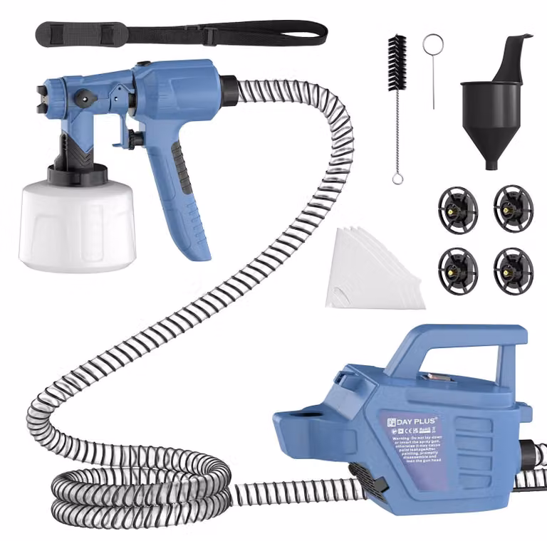 Pistola a spruzzo elettrica - Spruzzatore HVLP per recinzioni e pareti - 1000 W - Serbatoio da 1200 ml - 4 ugelli, 3 tipi di spruzzo - Cavo da 3 metri, tubo da 2,5 metri, spina europea
