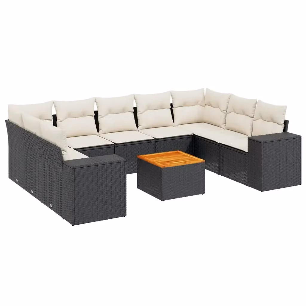 Set di Divani da Giardino vidaXL 10 Pezzi in Polyrattan Nero con Cuscini e Tavolino da Esterno – 2