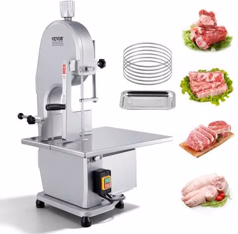 Segaossa a Nastro Elettrica Commerciale Vevor per Carne 1800W in Acciaio Inox e Alluminio Argento, L: 380 mm x P: 485 mm