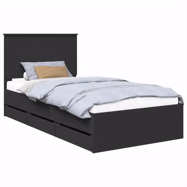 Letto singolo | Letto per adulti | Struttura del letto Nero 100 x 200 cm Legno Ingegnerizzato