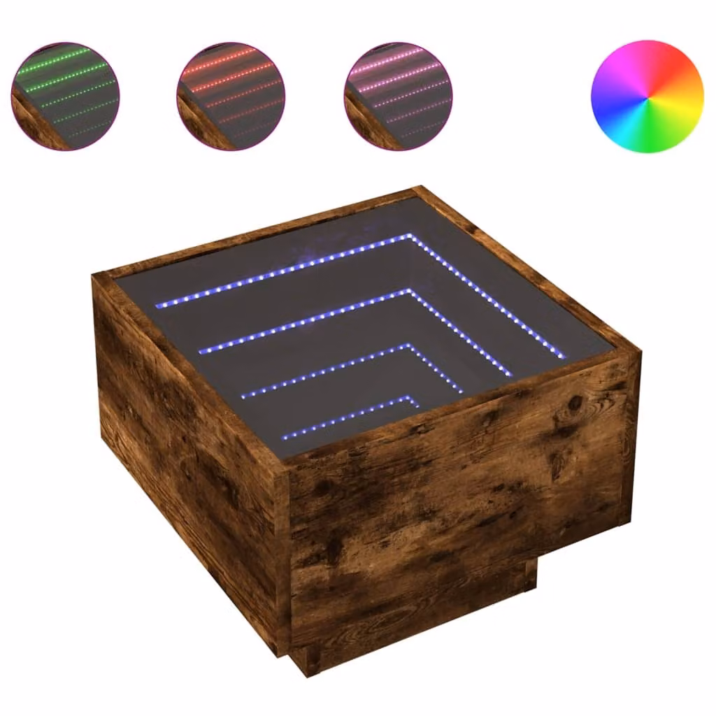 Tavolino con LED Rovere Fumo 40x40x30 cm in Legno Multistrato