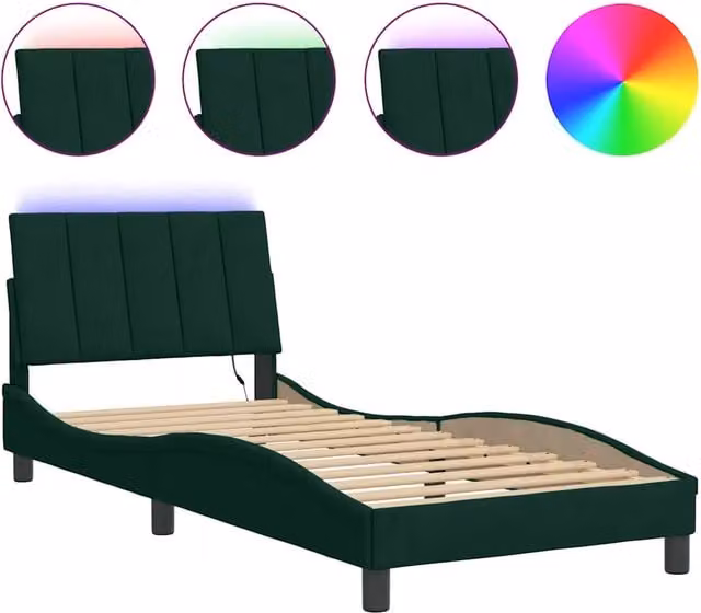 Letto singolo Hanko in velluto verde scuro con illuminazione LED e porta USB, L/P: 90 x 190 cm
