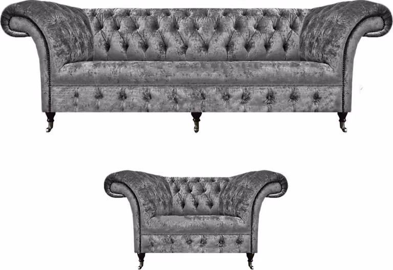 Chesterfield Grau Sofa Dreisitze Couch Wohnzimmer Sessel Polstermöbel