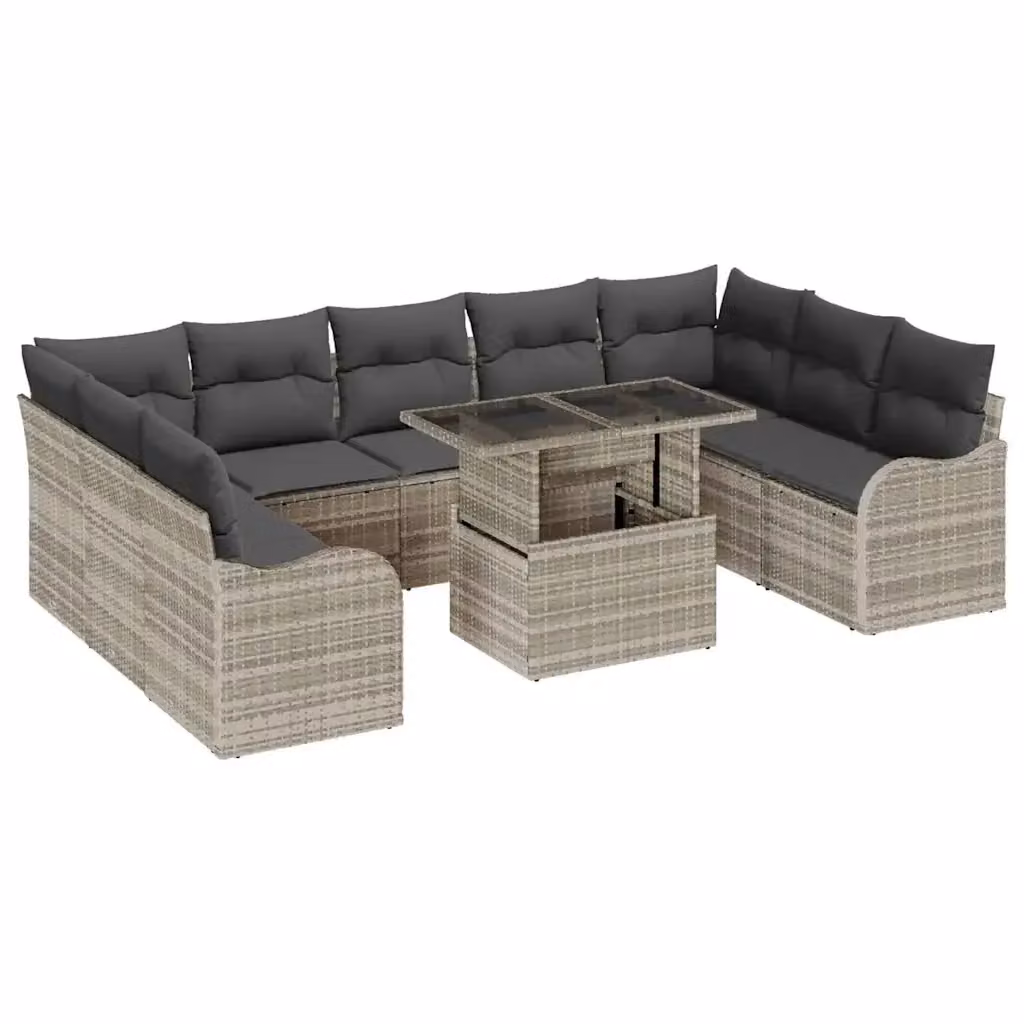 Set Divano da Giardino vidaXL in Rattan e Metallo, 10 Posti, Grigio, L/P/H: 289 x 177,5 x 85 cm – 2