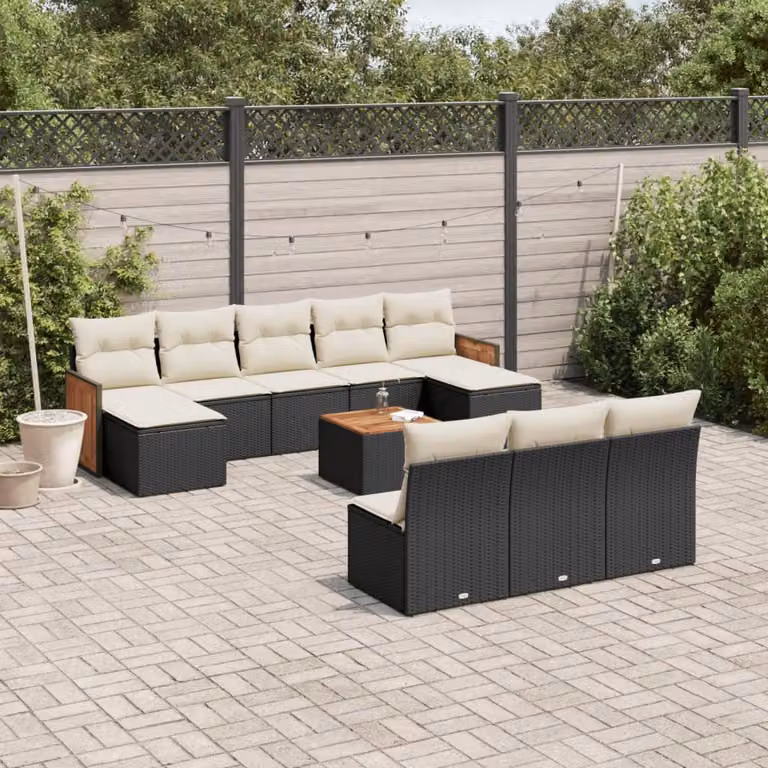 vidaXL Set Divani da Giardino 11 pz in Polyrattan Nero con Cuscini e Tavolino da Esterno