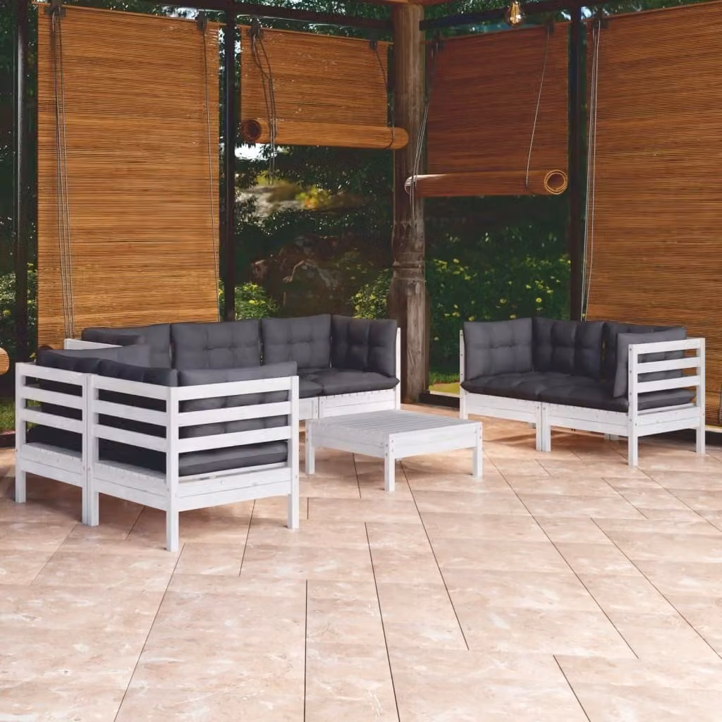 The Living Store Set salotto da giardino 8 pezzi con cuscini in legno di pino massiccio