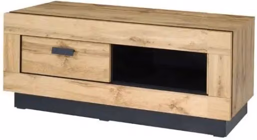 Mobile TV MALAGA Meublorama in stile industriale, colore quercia e nero, L 120 cm x P 45 cm x H 48 cm