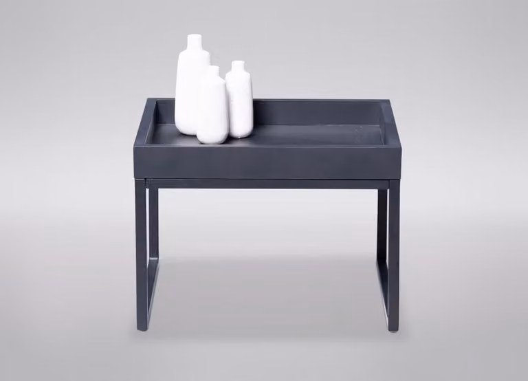 Tavolino Dublin 1 in faggio massiccio, nero, struttura in metallo, 49x36x49 cm
