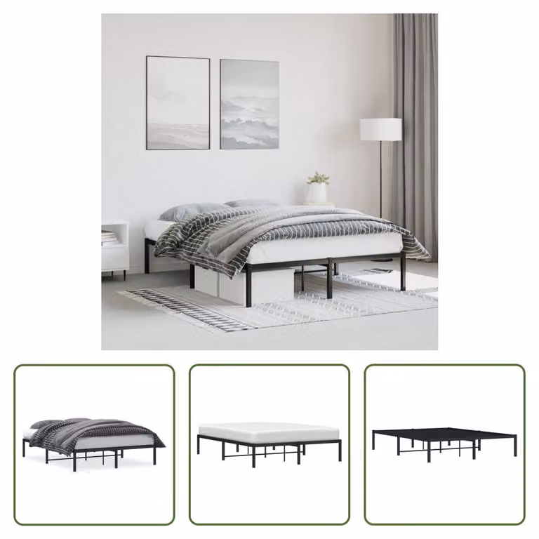 The Living Store Struttura letto in metallo nero 140x200 cm