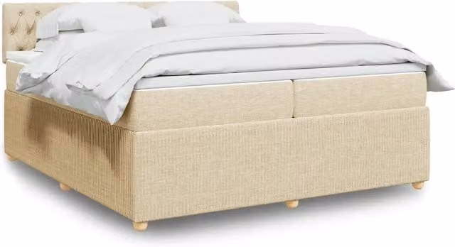 Letto a molle vidaXL con materasso in tessuto beige e bianco, struttura in legno di pino e doghe in legno, L/P: 200 x 200 cm