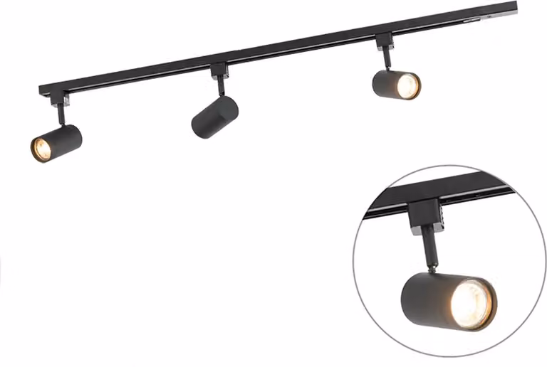 QAZQA - Sistema di binari moderno a 1 fase | Faretto | Faretto da soffitto | Proiettore da soffitto | Proiettore con barra a 3 luci | Faretto | Faretto da soffitto | Proiettore da soffitto | Proiettore | Lampada | Lampada