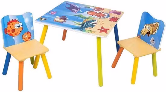 Tavolo per Bambini e 2 Sedie - Mobili per Bambini, Tavolo, Piccolo Tavolo - Per Bambini in Età Prescolare, Bambini in Età Infantile e Bambini - Legno - Animali Marini