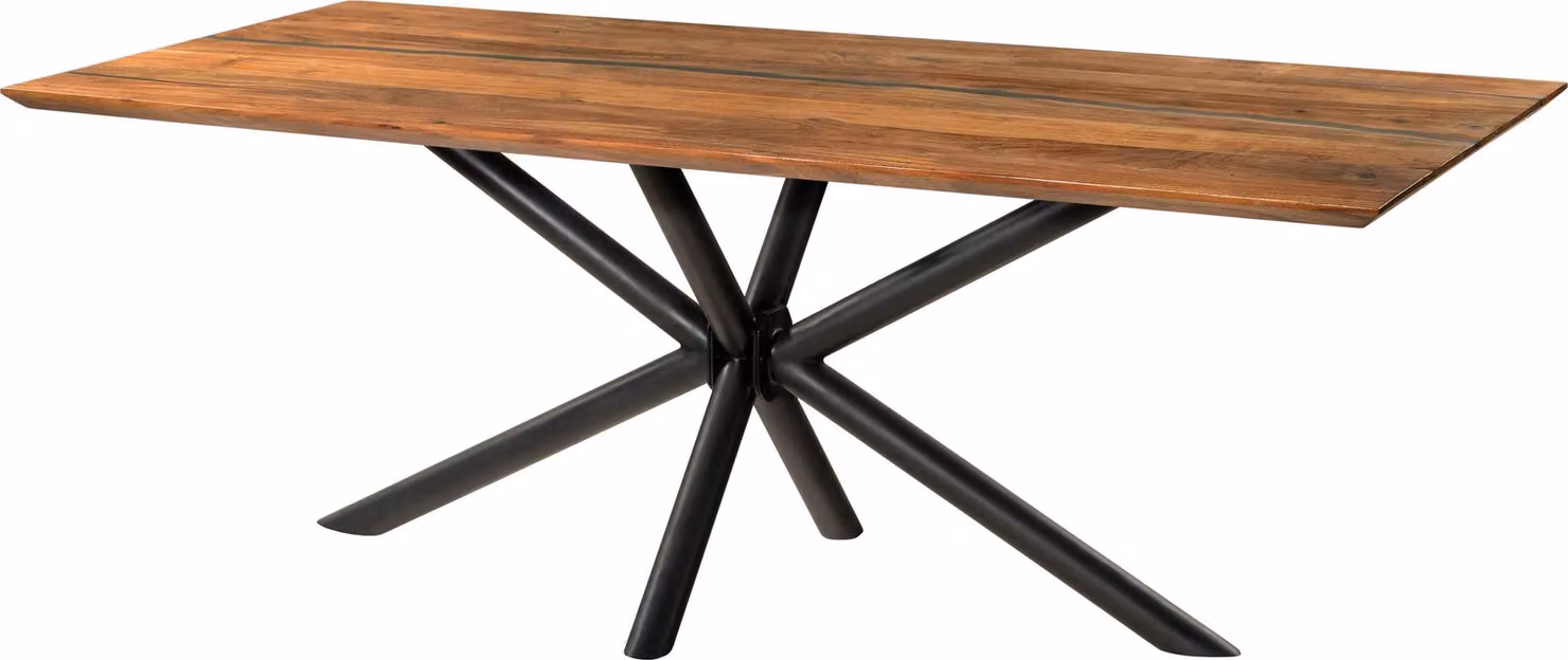 MASSIVMOEBEL24 | Tavolo da pranzo in legno di acacia e resina epossidica nera 240x100x74 laccato natur / gambe incrociate tonde antracite matt EPOXY