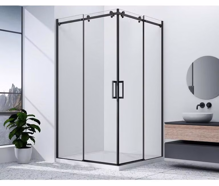 DRAGON BLACK Cabina doccia angolare 1000x1000mm, ingresso ad angolo