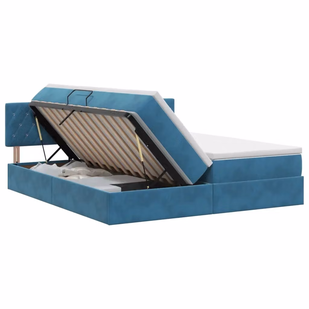 Letto con contenitore e testiera vidaXL in velluto e similpelle blu, L/P/H: 200 x 200 x 88 cm – 2