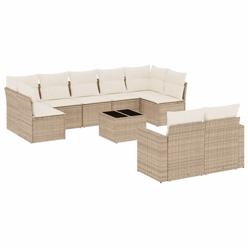 vidaXL Set Divano da Giardino 10 pz in Polyrattan con Cuscini Beige e Tavolino da Esterno – 2