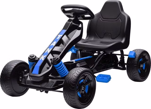 Go-kart a pedali per bambini 3-6 anni, auto a pedali blu con telaio in metallo, freno e ruote antiscivolo