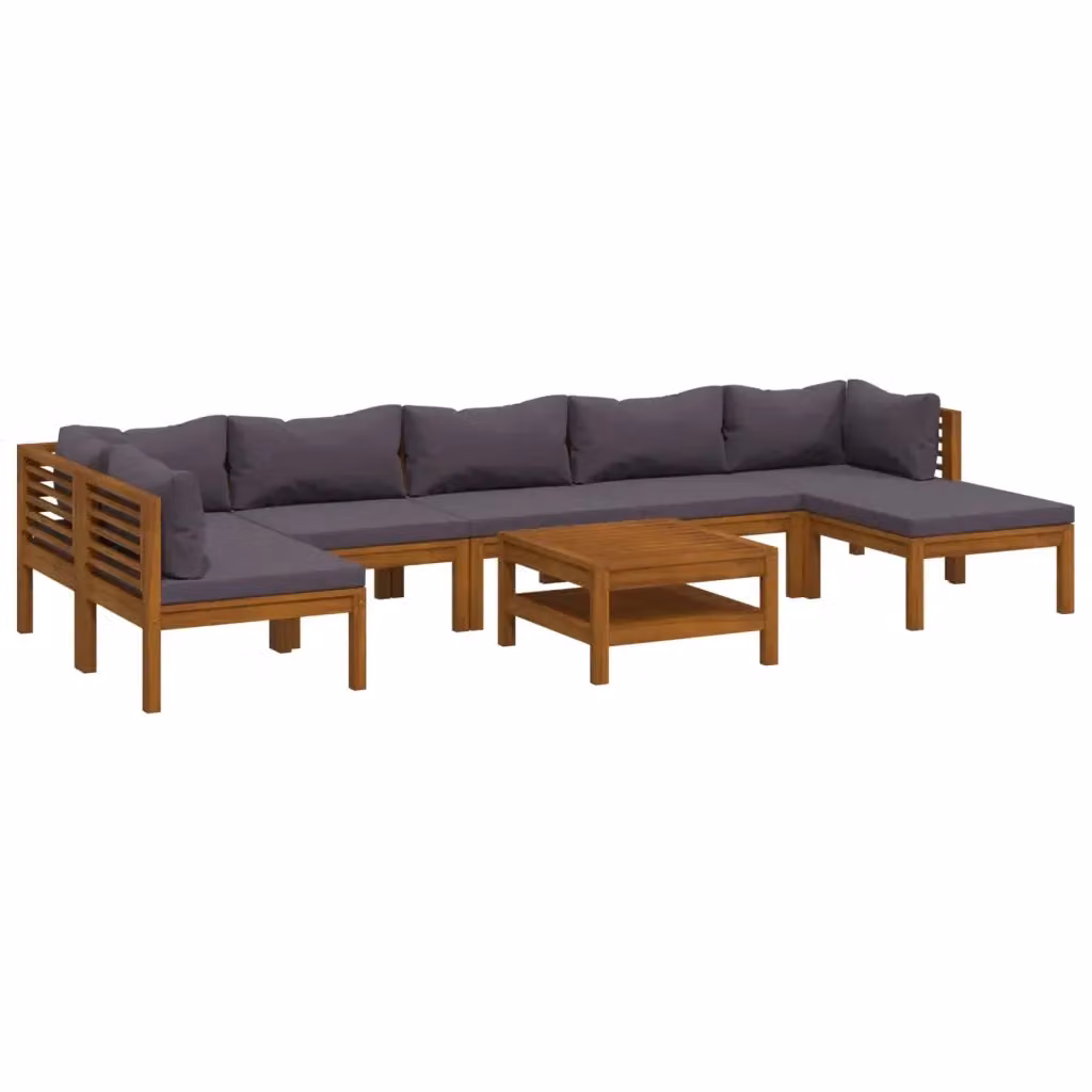 Set da giardino vidaXL in legno di acacia con cuscini grigi composto da 8 pezzi con divano angolare, tavolino e pouf – 2