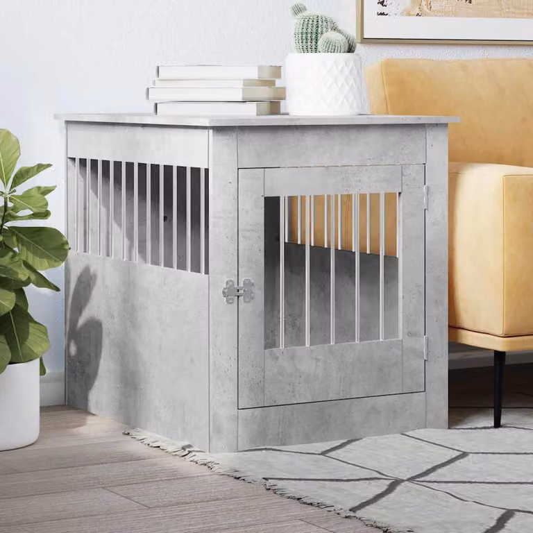 Gabbia per cani vidaXL in legno e metallo, colore grigio cemento, L: 64,5 cm, P: 80 cm, H: 71 cm