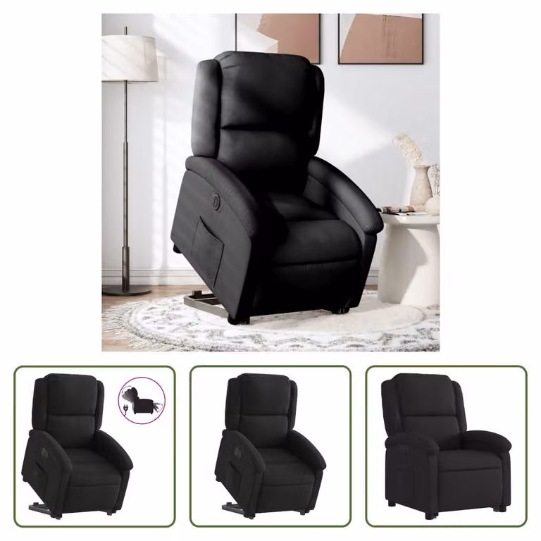 The Living Store Poltrona relax con supporto elettrico in tessuto nero