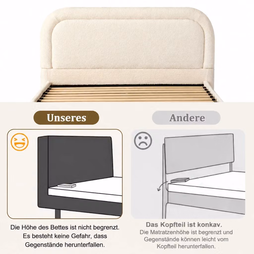 Letto Contenitore Idraulico REDOM in Tessuto Bouclé Beige L 140 cm x P 200 cm – 2