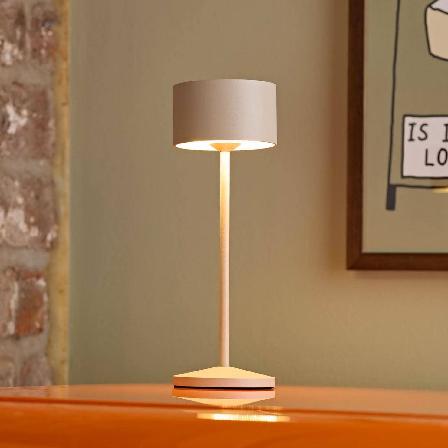 Sigor Lampada LED da tavolo a batteria Veluna, beige, altezza 25 cm, IP44, dimmerabile, Crema / Ambra, Soggiorno / Sala da pranzo, Alluminio, Moderno