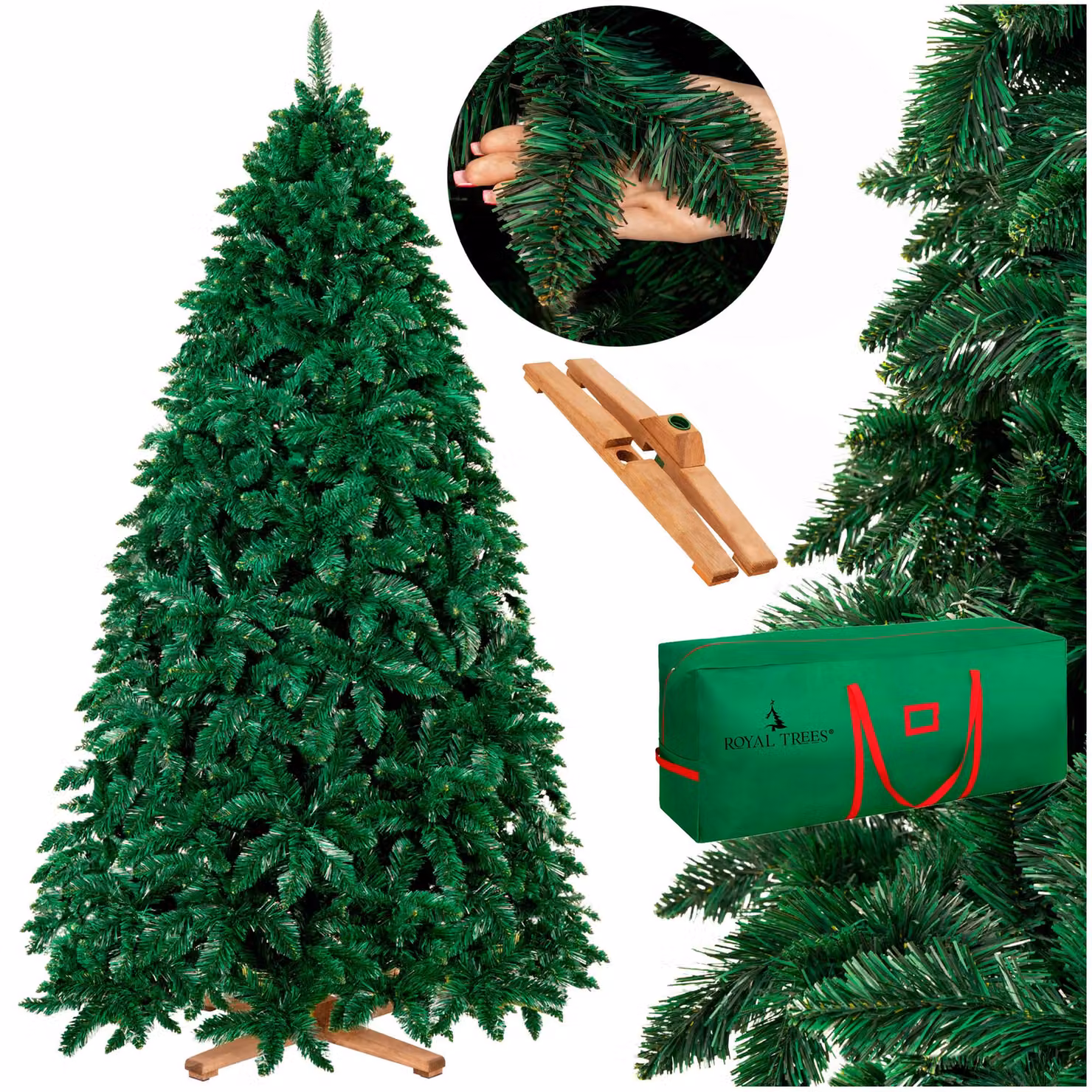 Albero di Natale artificiale Royal Trees® 240 cm Pino silvestre fitto con 1084 punte | Albero di Natale Deluxe realistico con supporto in legno e sacca per riporlo
