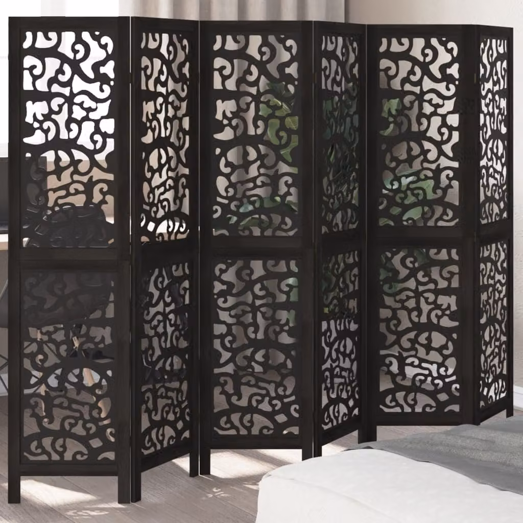 Divisorio Ambienti vidaXL con 6 Pannelli in Legno di Paulownia Nero Opaco H: 160 cm x L: 160 cm