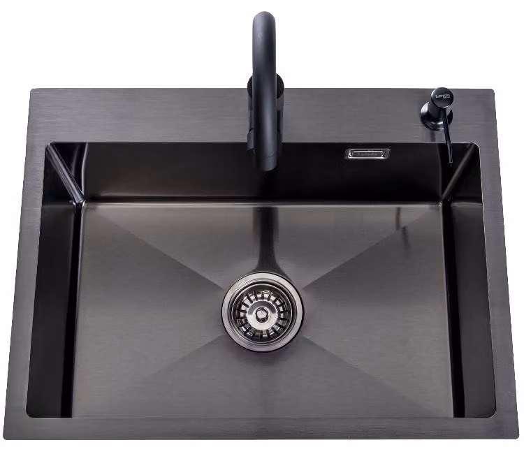 Lavandino online Lendo 59x44 cm nero con rubinetto e dispenser