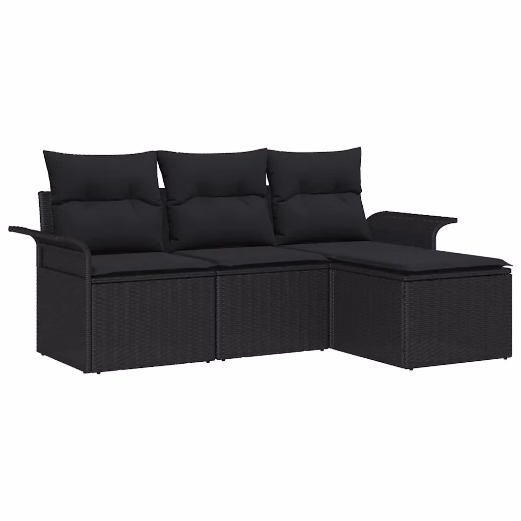 Set di divani da giardino vidaXL a forma di L con 4 posti, colore nero, in rattan con struttura in acciaio e cuscini inclusi – 2