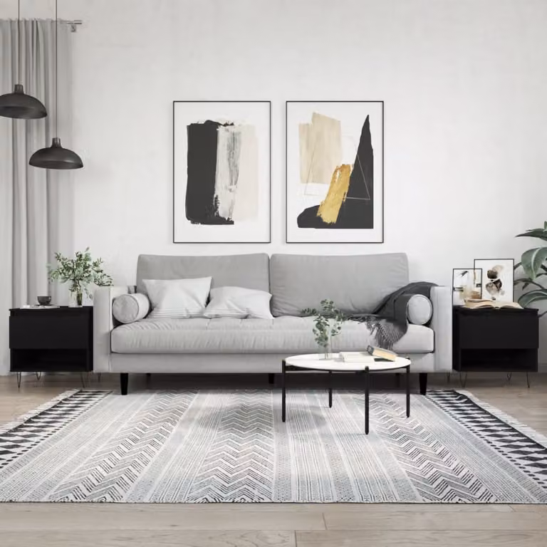 Set di 2 tavolini da salotto moderni vidaXL in legno e metallo, design rotondo con top incastrabili, nero e bianco, L/P/H: 50 x 46 x 50 cm